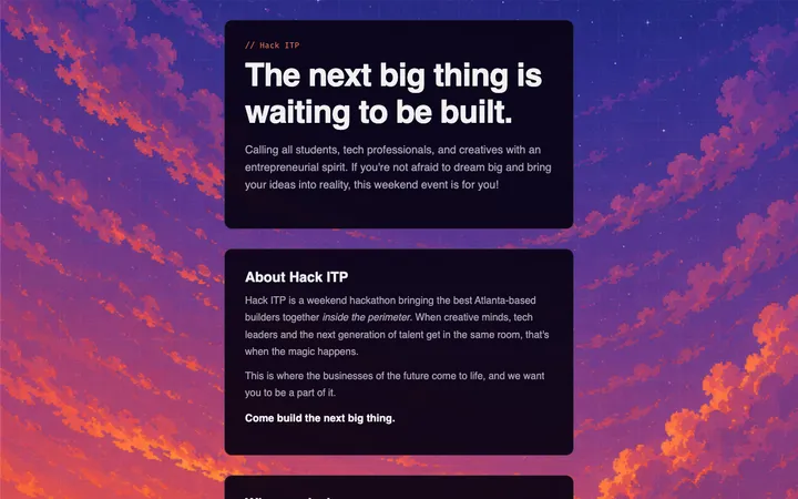 HackITP hackathon event homepage screenshot