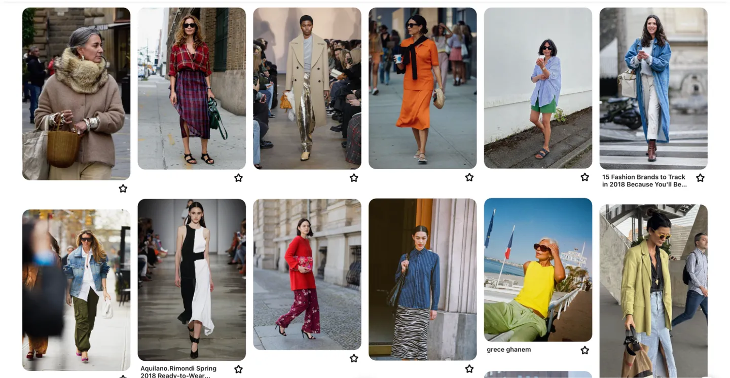 A snapshot of a Pinterest board with streetstyle fashion photos