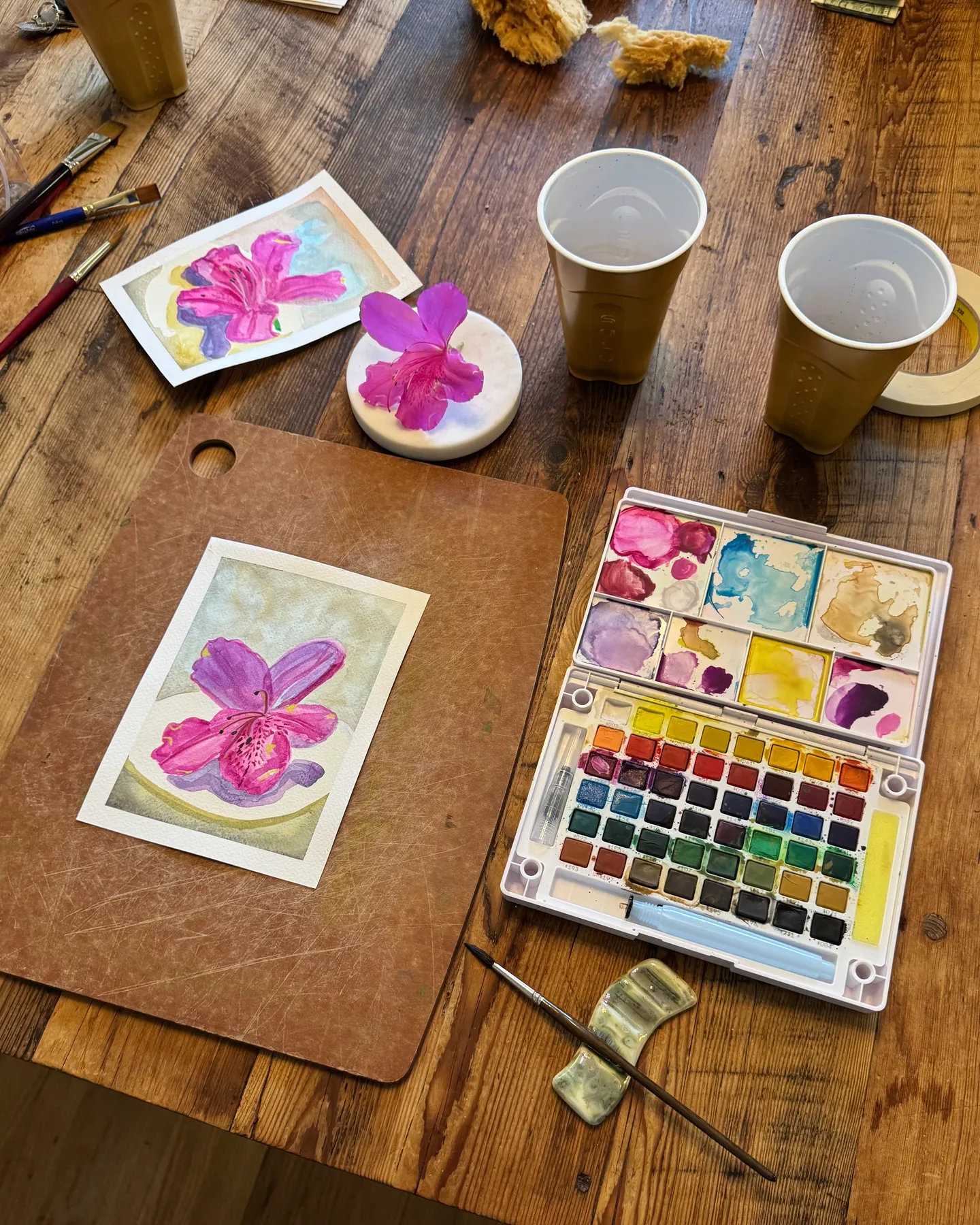 Watercolors on the table