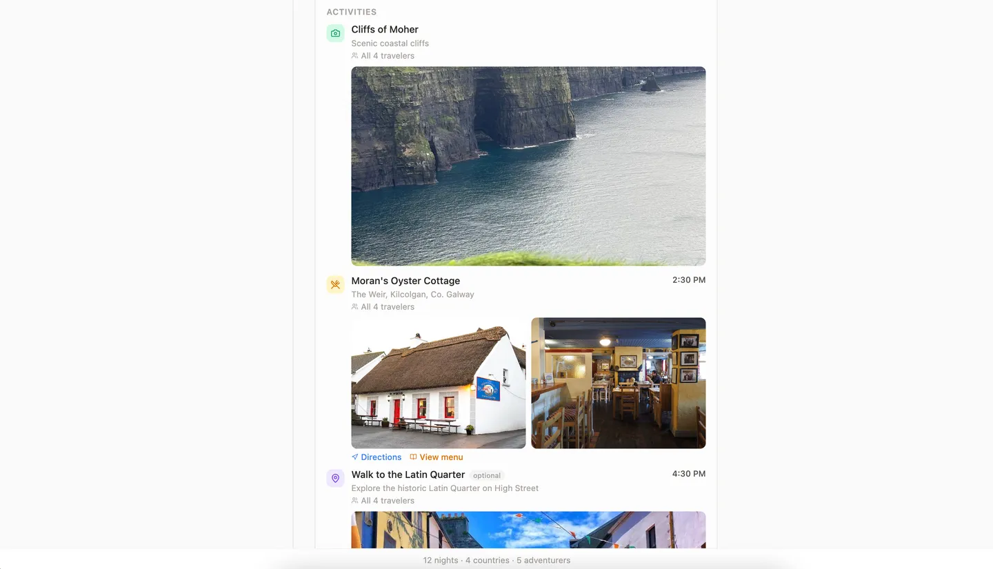 Travel app screenshot